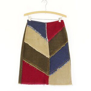 Vintage denim patchwork corduroy midi skirt S